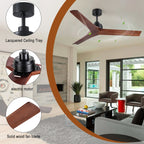 Ventilateur de plafond moderne en bois massif/ABS de 52 pouces avec télécommande (sans lumière), 6 vitesses de vent, flux d'air réversible