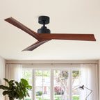 Ventilateur de plafond moderne en bois massif/ABS de 52 pouces avec télécommande (sans lumière), 6 vitesses de vent, flux d'air réversible