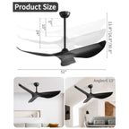 Ventilateur de plafond moderne en bois massif/ABS de 52 pouces avec télécommande (sans lumière), 6 vitesses de vent, flux d'air réversible