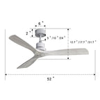 Ventilateur de plafond moderne en bois massif/ABS de 52 pouces avec télécommande (sans lumière), 6 vitesses de vent, flux d'air réversible