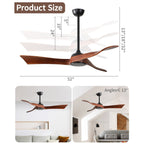 Ventilateur de plafond moderne en bois massif/ABS de 52 pouces avec télécommande (sans lumière), 6 vitesses de vent, flux d'air réversible