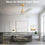 Ventilateur de plafond moderne en bois massif/ABS de 52 pouces avec télécommande (sans lumière), 6 vitesses de vent, flux d'air réversible