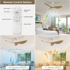 Ventilateur de plafond moderne en bois massif/ABS de 52 pouces avec télécommande (sans lumière), 6 vitesses de vent, flux d'air réversible