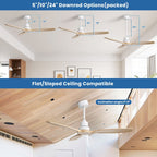 Ventilateur de plafond moderne en bois massif/ABS de 52 pouces avec télécommande (sans lumière), 6 vitesses de vent, flux d'air réversible