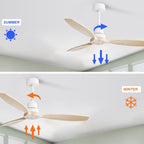 Ventilateur de plafond moderne en bois massif/ABS de 52 pouces avec télécommande (sans lumière), 6 vitesses de vent, flux d'air réversible
