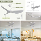 Ventilateur de plafond moderne en bois massif/ABS de 52 pouces avec télécommande (sans lumière), 6 vitesses de vent, flux d'air réversible