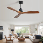 Ventilateur de plafond moderne en bois massif/ABS de 52 pouces avec télécommande (sans lumière), 6 vitesses de vent, flux d'air réversible