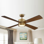 Ventilateur de plafond d'intérieur à 4 pales en laiton antique avec éclairage et télécommande