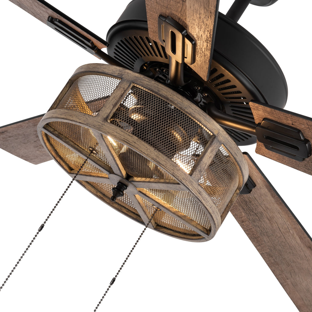 Ventilateur de plafond LED de style ferme en métal brossé Carbon Loft 52
