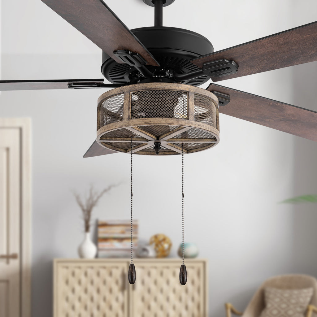 Ventilateur de plafond LED de style ferme en métal brossé Carbon Loft 52