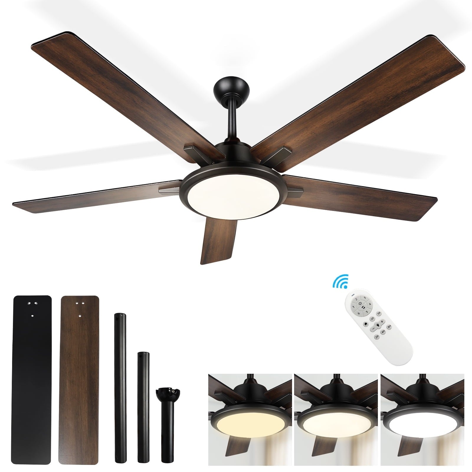 52 ventilateurs de plafond modernes avec lumières et télécommande, LED à intensité variable