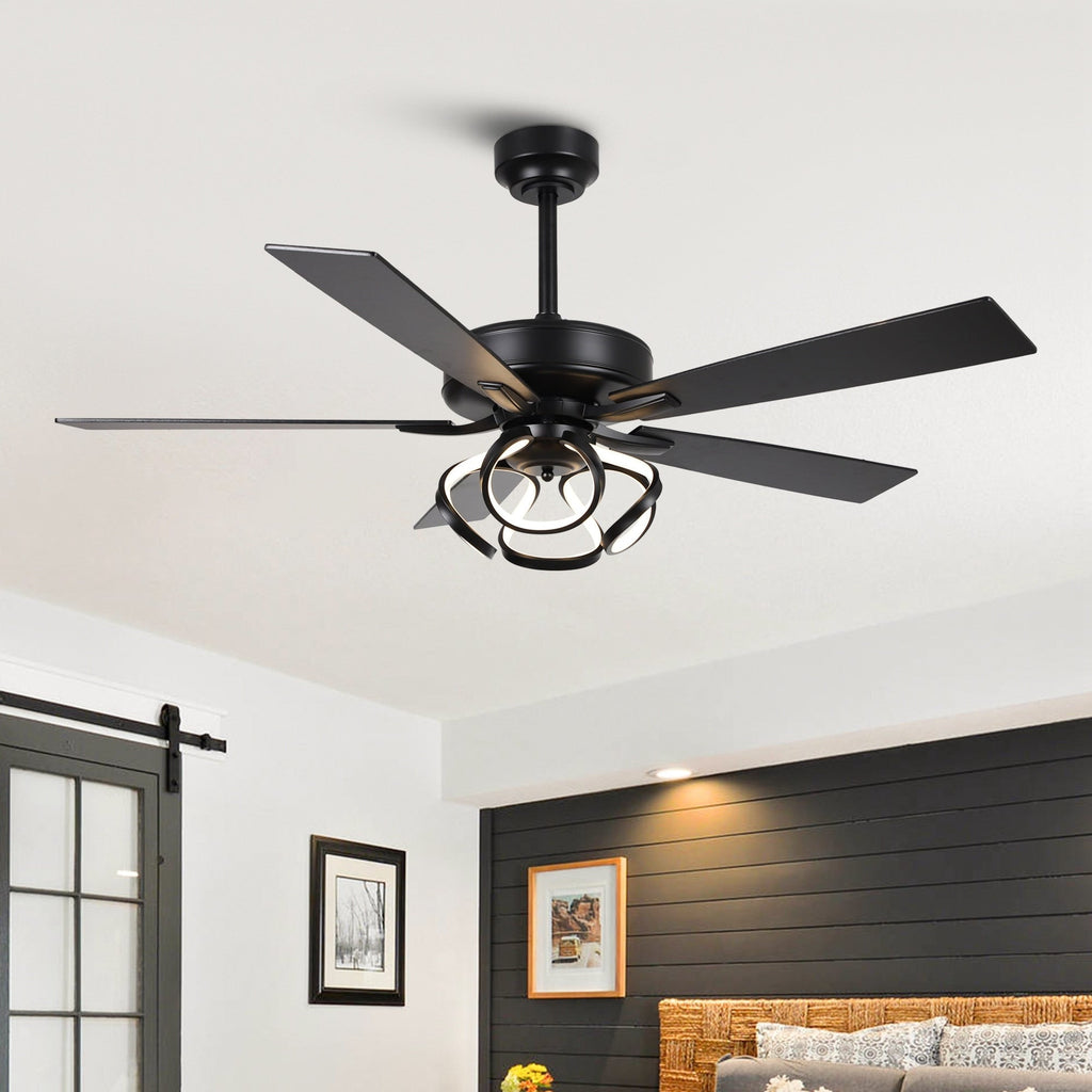 Ventilateur de plafond LED d'intérieur moderne chromé/noir à intensité variable avec lumière et télécommande