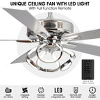 Ventilateur de plafond LED d'intérieur moderne chromé/noir à intensité variable avec lumière et télécommande