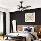 Ventilateur de plafond d'intérieur rustique en bois noir à 5 pales avec télécommande