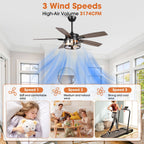 Ventilateur de plafond d'intérieur rustique en bois noir à 5 pales avec télécommande