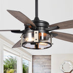 Ventilateur de plafond d'intérieur rustique en bois noir à 5 pales avec télécommande