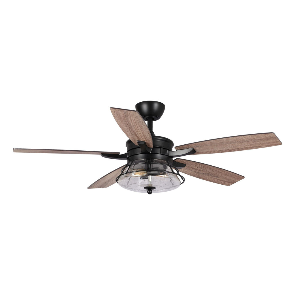 Ventilateur de plafond décoratif industriel en verre grainé noir de 52 pouces avec télécommande et kit d'éclairage