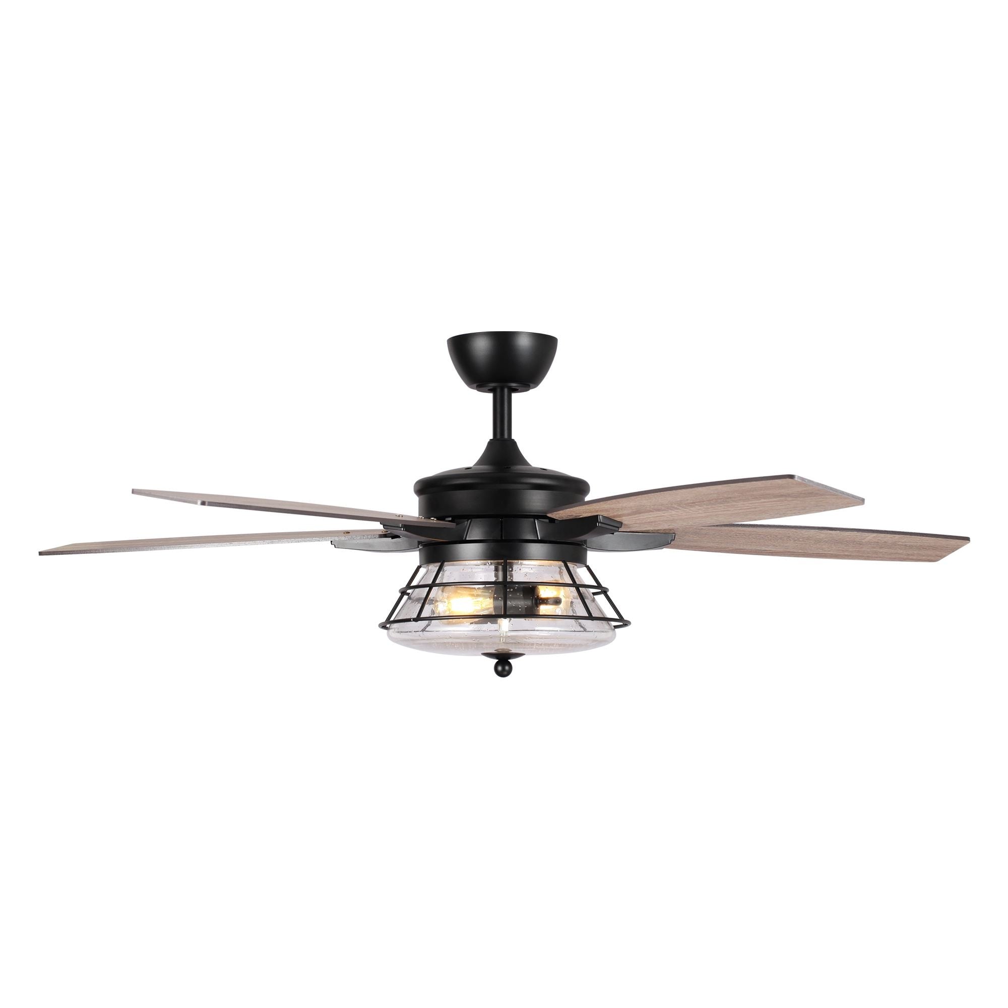 Ventilateur de plafond décoratif industriel en verre grainé noir de 52 pouces avec télécommande et kit d'éclairage
