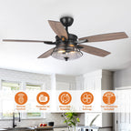 Ventilateur de plafond décoratif industriel en verre grainé noir de 52 pouces avec télécommande et kit d'éclairage
