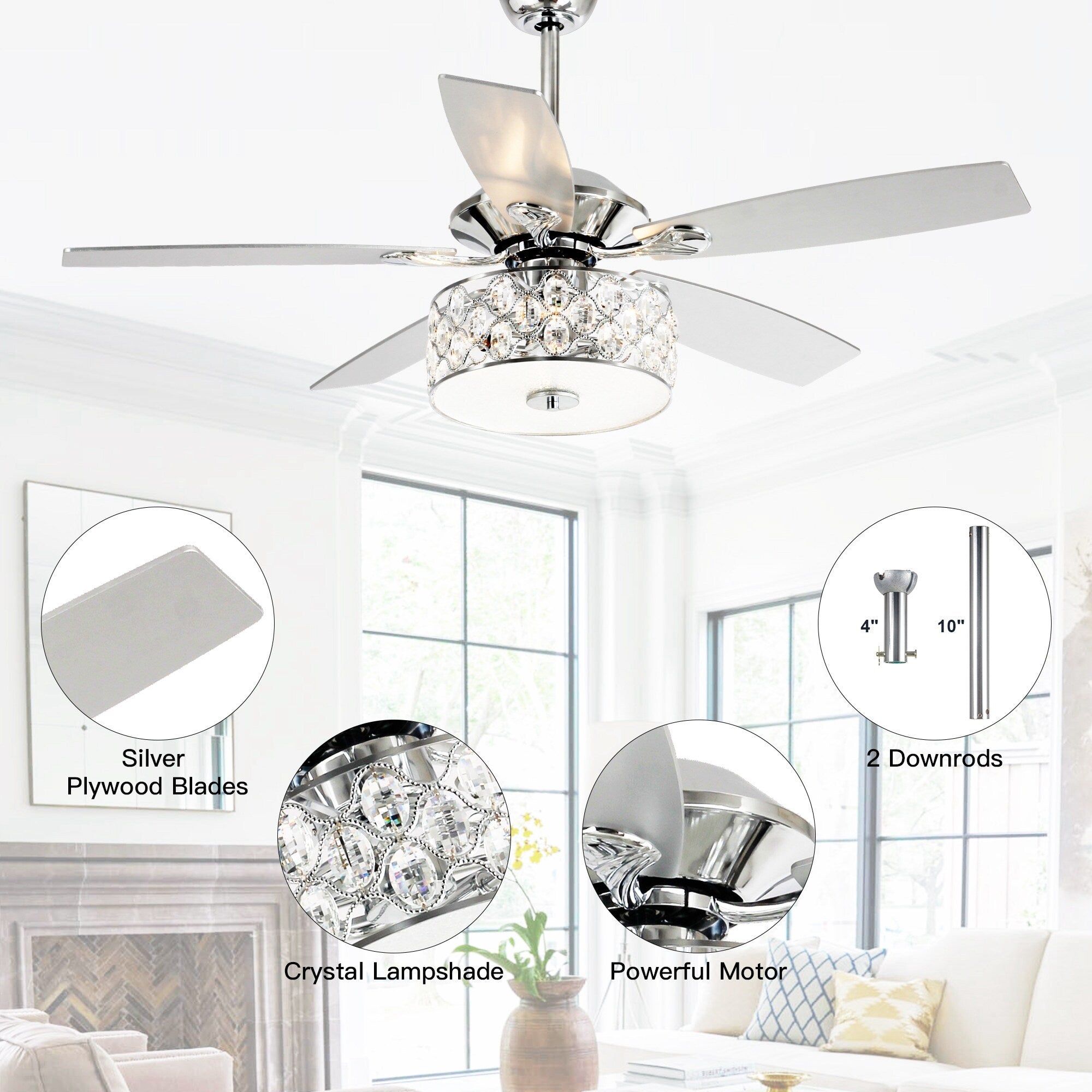 Ventilateur de plafond moderne à 4 lumières avec télécommande