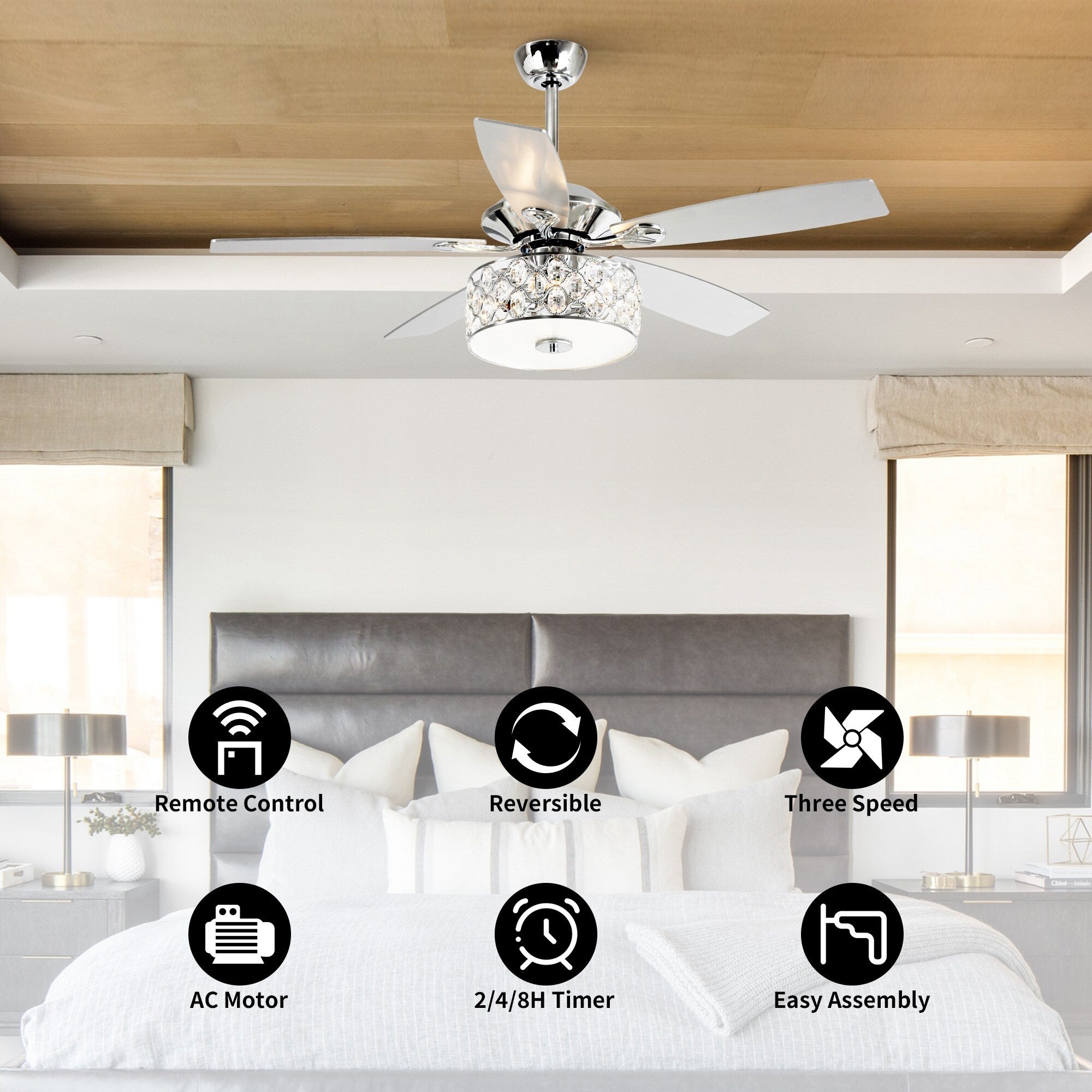 Ventilateur de plafond moderne à 4 lumières avec télécommande
