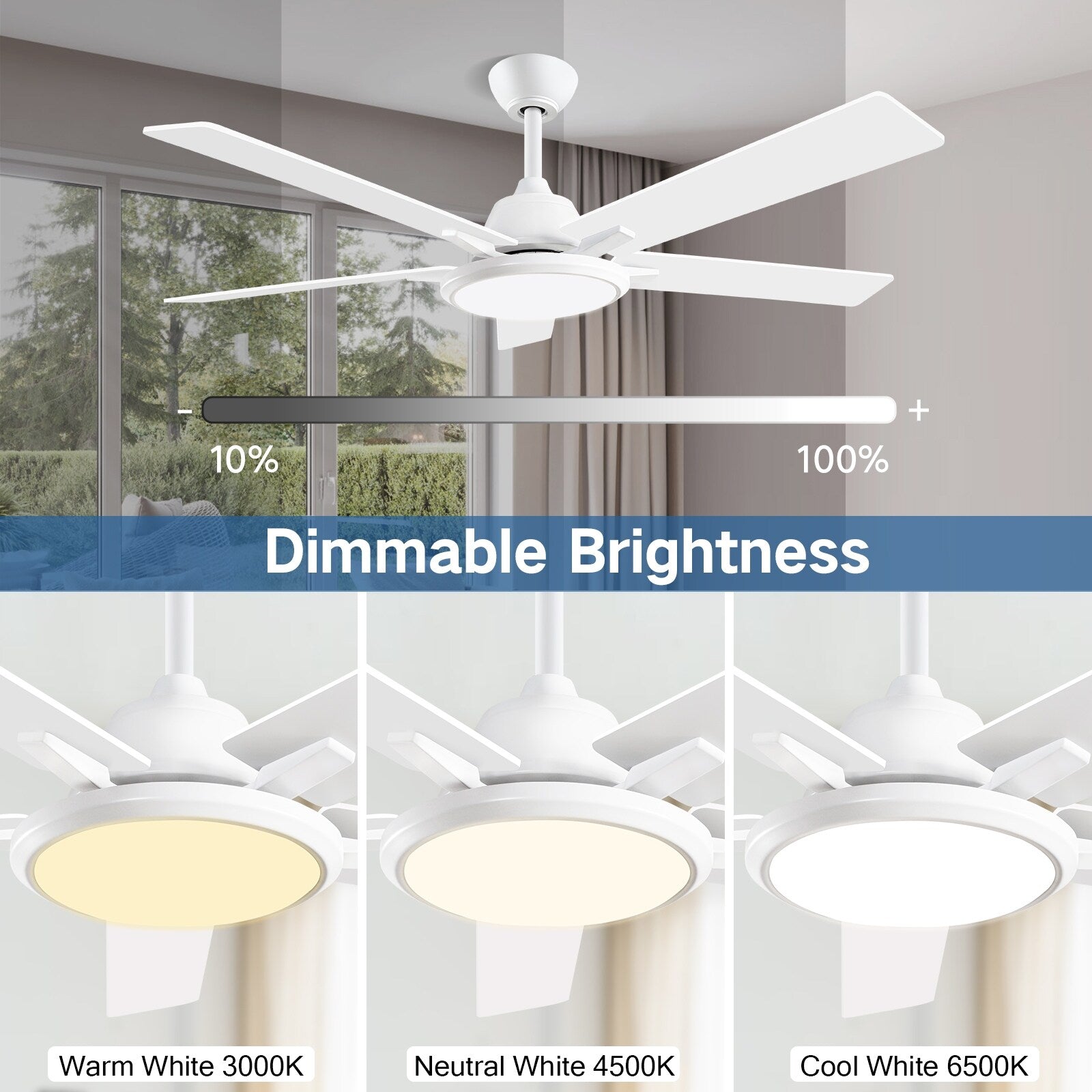 52 ventilateurs de plafond modernes avec lumières et télécommande, LED à intensité variable