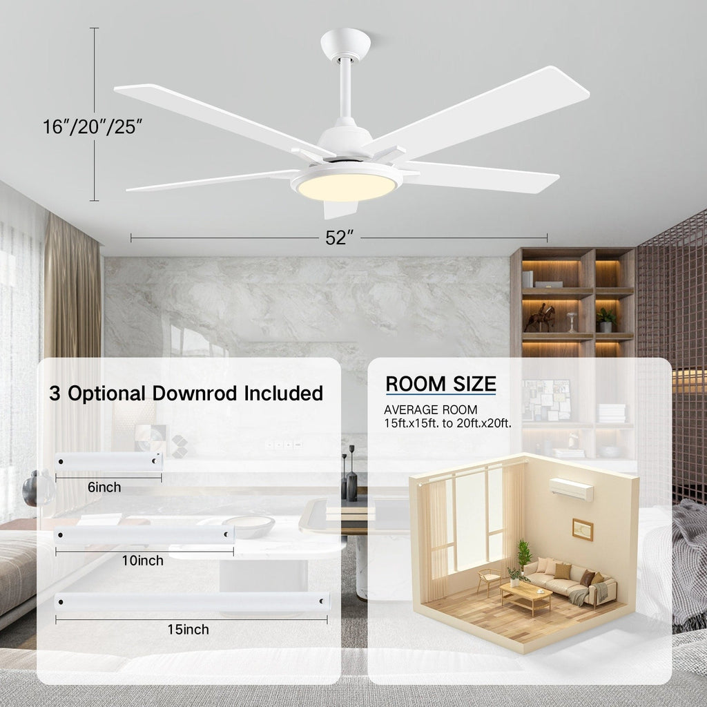 52 ventilateurs de plafond modernes avec lumières et télécommande, LED à intensité variable