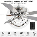 Ventilateur de plafond LED d'intérieur moderne chromé/noir à intensité variable avec lumière et télécommande