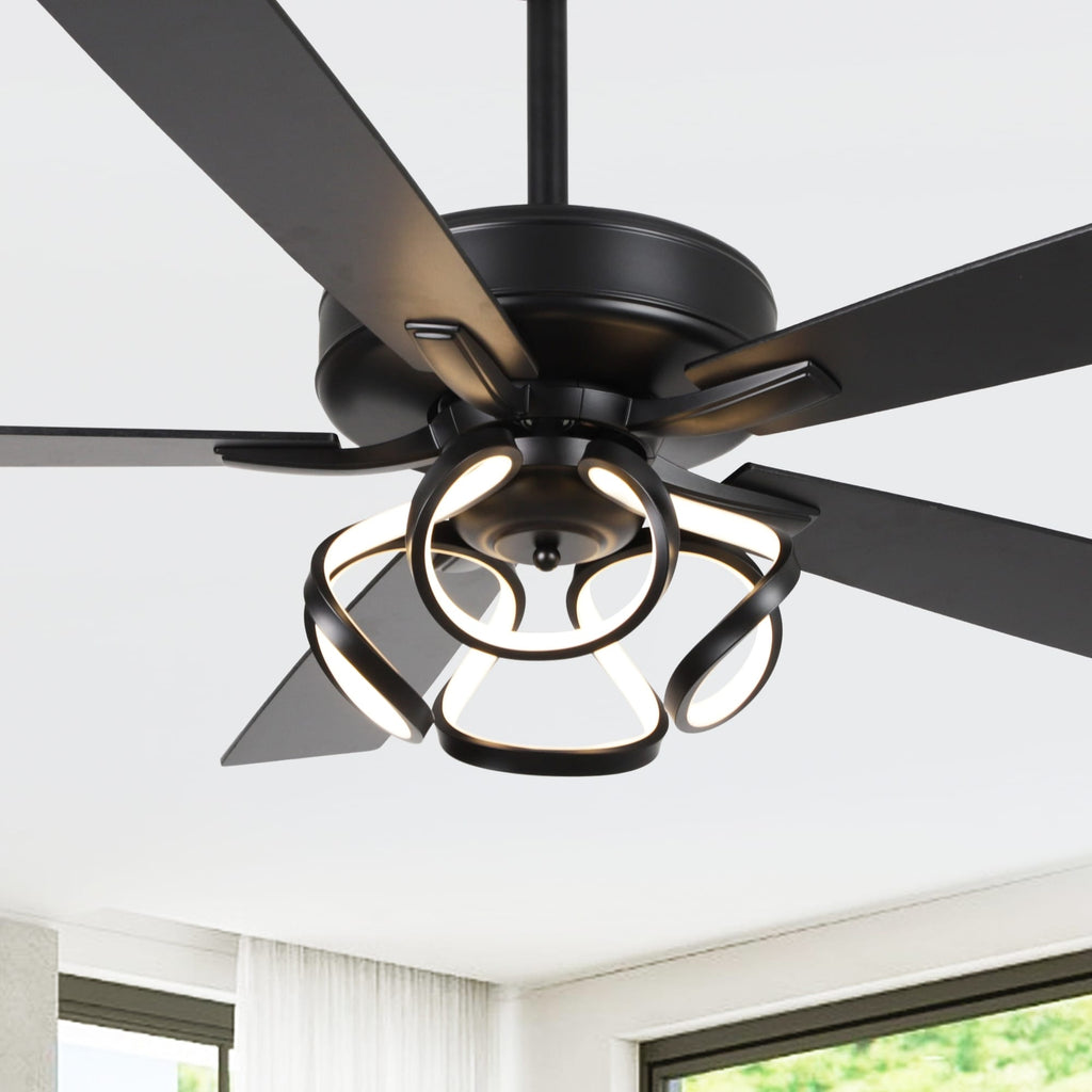 Ventilateur de plafond LED d'intérieur moderne chromé/noir à intensité variable avec lumière et télécommande