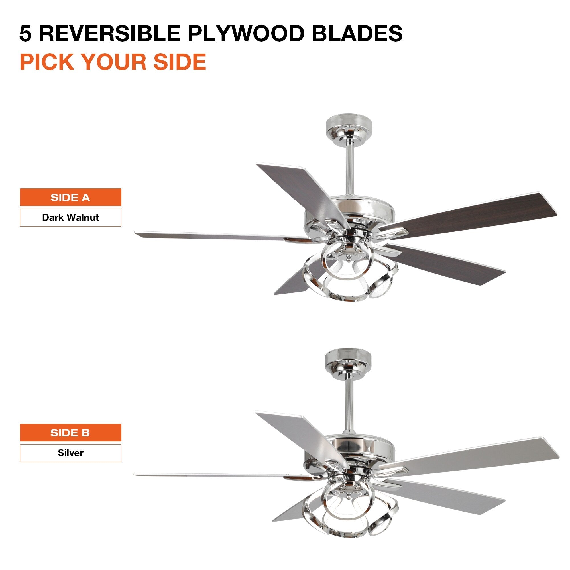 Ventilateur de plafond LED d'intérieur moderne chromé/noir à intensité variable avec lumière et télécommande