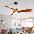 Ventilateurs de plafond à 3 pales en bois de 52 pouces avec éclairage LED à intensité variable et télécommande, moteur CC réversible à 6 vitesses