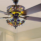 Ventilateur de plafond Magna Carta de style Tiffany Copper Grove Guasipati de 52 pouces - 52L x 52W x 16,5
