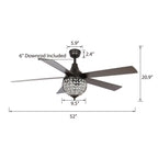 Ventilateur de plafond industriel en bois noir à 5 pales et cristal avec télécommande