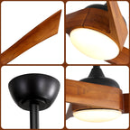 Ventilateurs de plafond à 3 pales en bois de 52 pouces avec éclairage LED à intensité variable et télécommande, moteur CC réversible à 6 vitesses