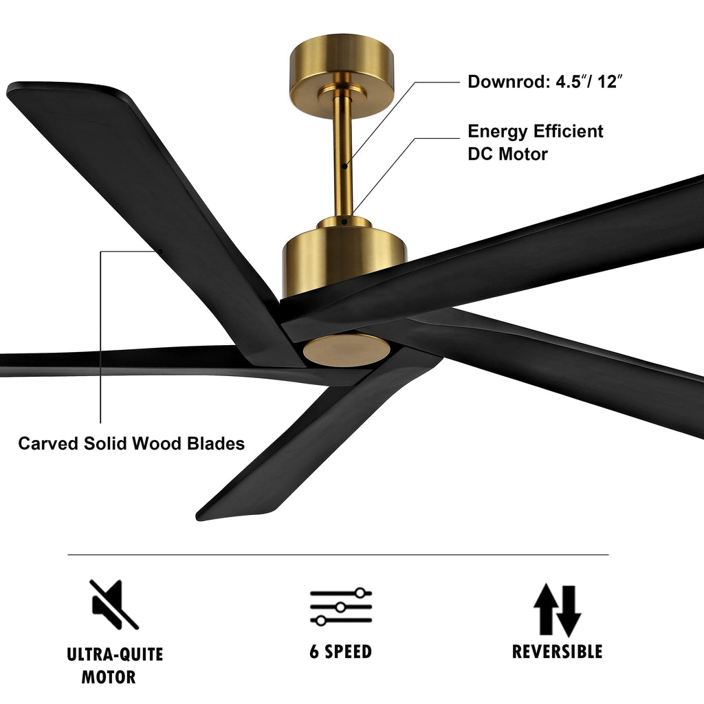 Ventilateur de plafond d'intérieur WINGBO 54 pouces avec moteur à courant continu sans éclairage - N/A