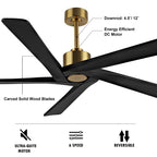 Ventilateur de plafond d'intérieur WINGBO 54 pouces avec moteur à courant continu sans éclairage - N/A