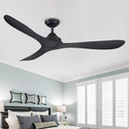 Ventilateur de plafond moderne noir à hélice à courant continu à 3 pales avec télécommande