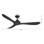 Ventilateur de plafond moderne noir à hélice à courant continu à 3 pales avec télécommande