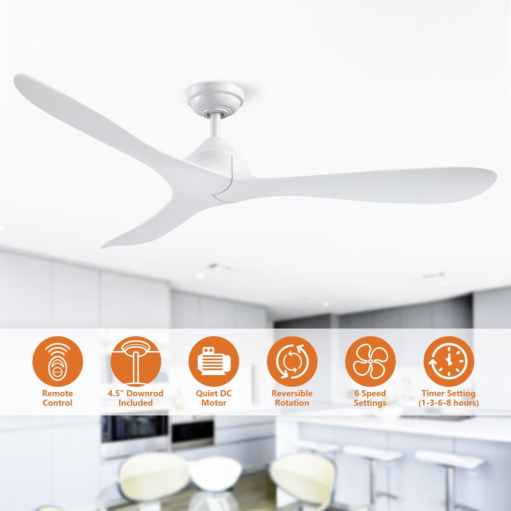 Ventilateur de plafond moderne noir à hélice à courant continu à 3 pales avec télécommande