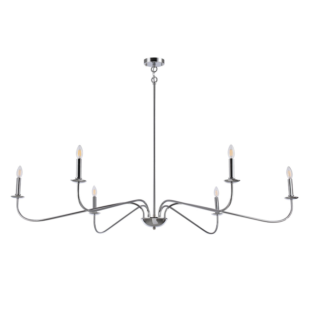 Lustre minimaliste à 6 lumières de 64 pouces, noir mat, or et chrome - N/A