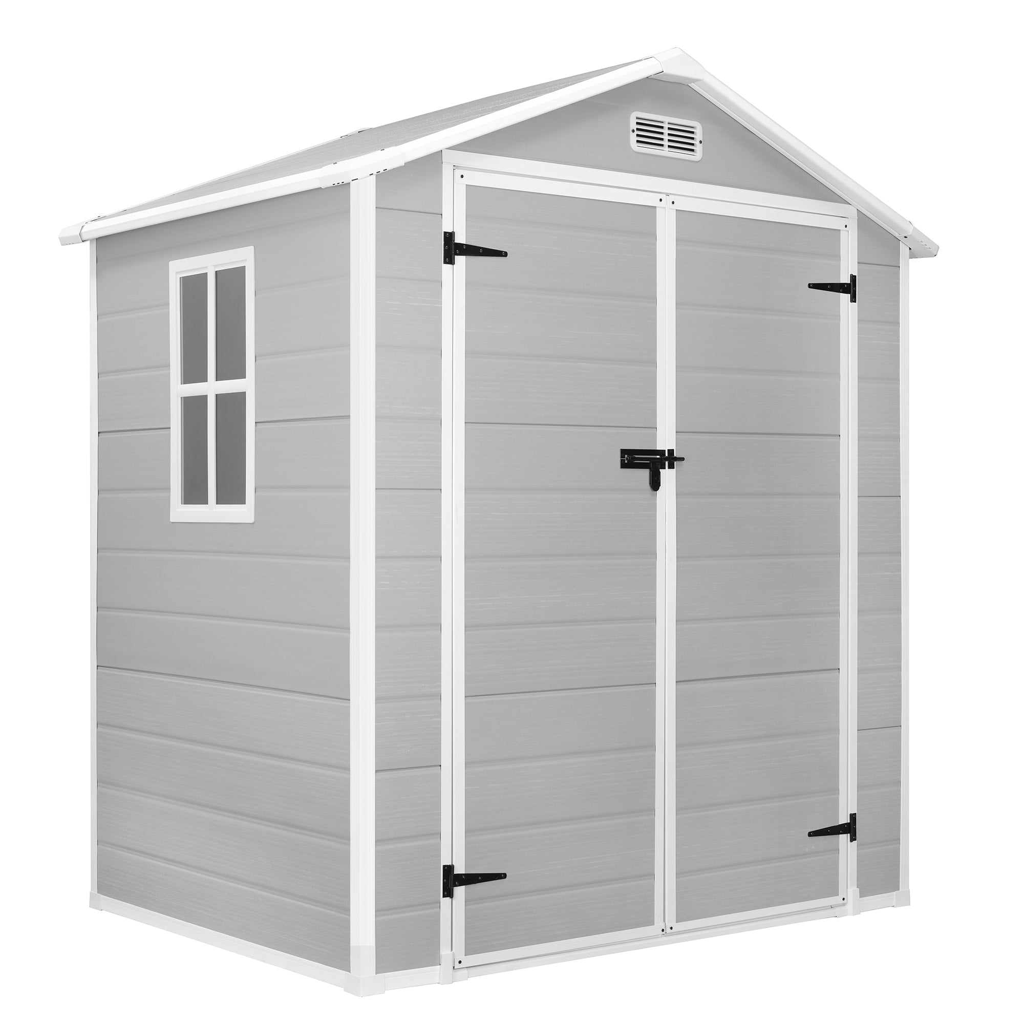 Abri de rangement extérieur en plastique et résine toutes saisons de 6 pi x 4 pi/6 pi x 8 pi/8 pi x 6 pi/8 pi x 10 pi avec plancher, abri à outils Spire