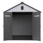 Abri de rangement extérieur en plastique et résine toutes saisons de 6 pi x 4 pi/6 pi x 8 pi/8 pi x 6 pi/8 pi x 10 pi avec plancher, abri à outils Spire
