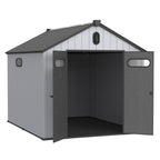 Abri de rangement extérieur en plastique et résine toutes saisons de 6 pi x 4 pi/6 pi x 8 pi/8 pi x 6 pi/8 pi x 10 pi avec plancher, abri à outils Spire