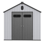 Abri de rangement extérieur en plastique et résine toutes saisons de 6 pi x 4 pi/6 pi x 8 pi/8 pi x 6 pi/8 pi x 10 pi avec plancher, abri à outils Spire