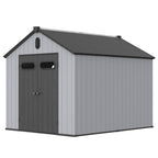 Abri de rangement extérieur en plastique et résine toutes saisons de 6 pi x 4 pi/6 pi x 8 pi/8 pi x 6 pi/8 pi x 10 pi avec plancher, abri à outils Spire