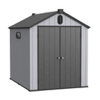 Abri de rangement extérieur en plastique et résine toutes saisons de 6 pi x 4 pi/6 pi x 8 pi/8 pi x 6 pi/8 pi x 10 pi avec plancher, abri à outils Spire