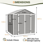 Abri de rangement extérieur en plastique et résine toutes saisons de 6 pi x 4 pi/6 pi x 8 pi/8 pi x 6 pi/8 pi x 10 pi avec plancher, abri à outils Spire