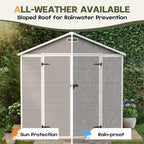 Abri de rangement extérieur en plastique et résine toutes saisons de 6 pi x 4 pi/6 pi x 8 pi/8 pi x 6 pi/8 pi x 10 pi avec plancher, abri à outils Spire