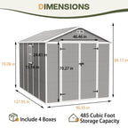 Abri de rangement extérieur en plastique et résine toutes saisons de 6 pi x 4 pi/6 pi x 8 pi/8 pi x 6 pi/8 pi x 10 pi avec plancher, abri à outils Spire