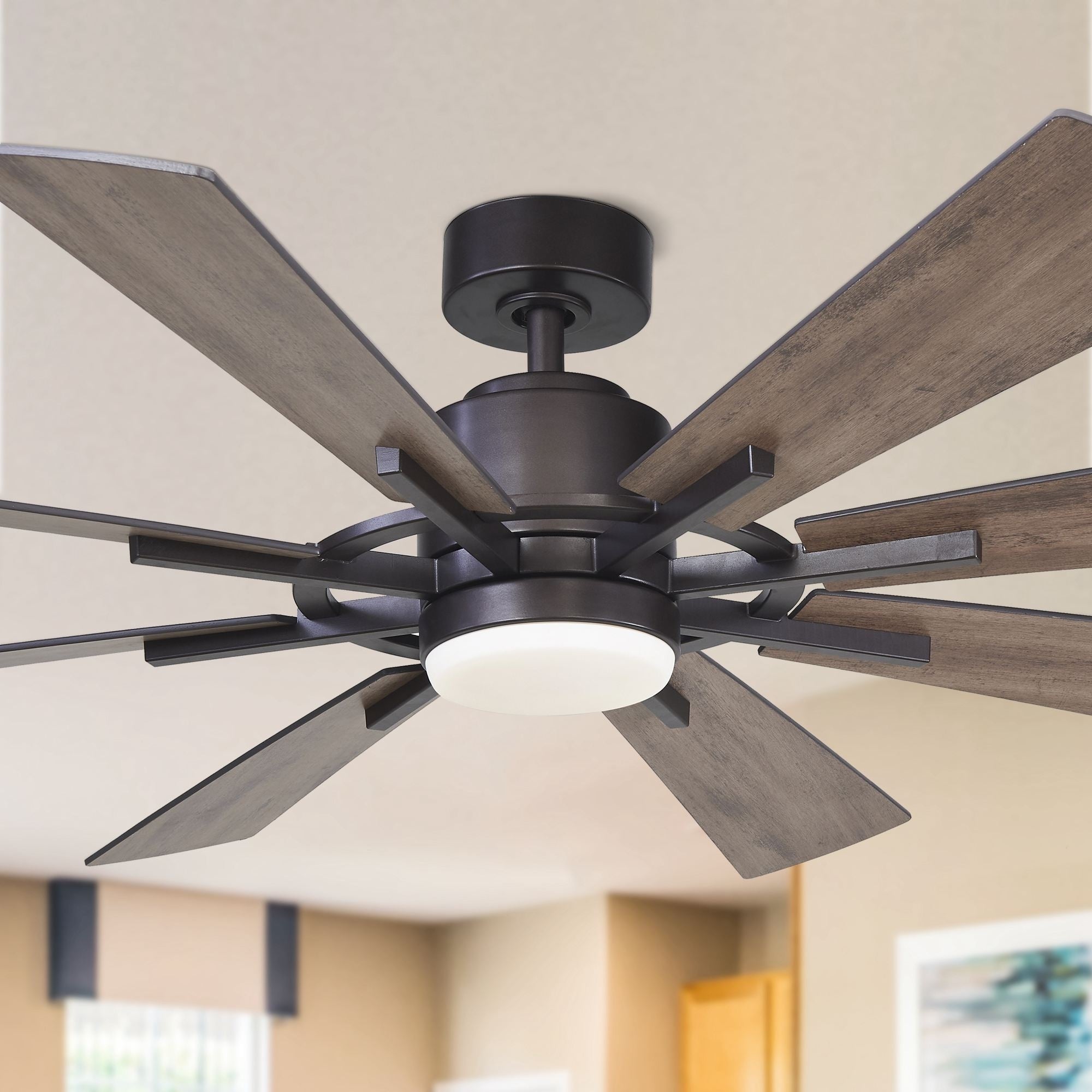 Grand ventilateur de plafond en bronze huilé de 60 pouces avec éclairage et télécommande